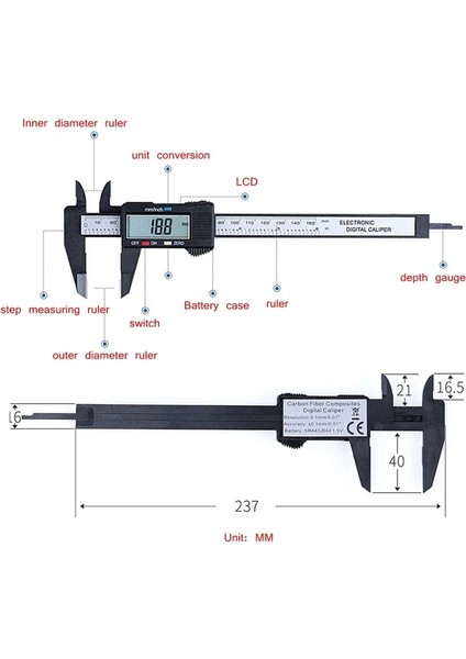 Siyah 15 cm Yok Btr 150MM 100MM Elektronik Dijital Kumpas Karbon Fiber Kadran Sürmeli Kumpas Ölçer Mikrometre Ölçme Aracı Dijital Cetvel (Yurt Dışından)