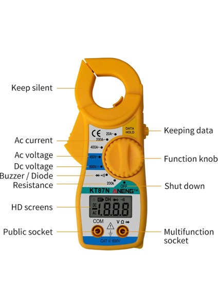 Sarı Aneng KT87N Mini Dijital Pens Metre Ac/dc Gerilim Ac Akım 600 V True Rms Multimetre Kapasite Elektrik Megger Test Cihazı (Yurt Dışından) modelleri