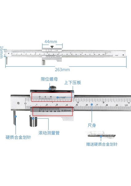 Yedek Çizici - 1 0-200MM/0-300MM/0-400MM/0-500MM Markalama Vernier Kaliper Çizici Paslanmaz Çelik Ölçme Cetveli Ölçüm Aleti Araçları (Yurt Dışından) modelleri