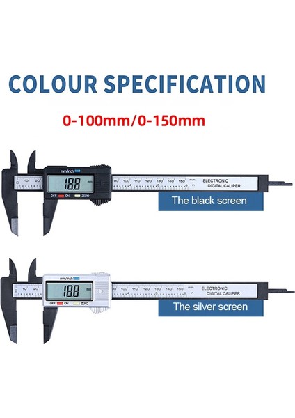 Plastik Gümüş 100MM 150MM 100MM 6 Inç Elektronik Dijital Kumpas Karbon Fiber Sürmeli Kumpas Taşınabilir Mikrometre Dijital Cetvel Ölçme Aracı (Yurt Dışından)