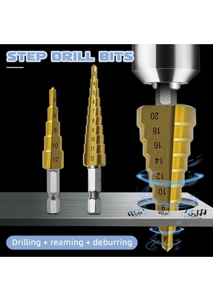 4-12MM Üçgen 3 Adet 3-12MM 4-12MM 4-20MM Adım Matkap Ucu Titanyum Kaplama Hss Düz Oluk Kaplamalı Ahşap Delik Kesici Koni Matkap Güç Alet Takımı (Yurt Dışından) fiyatları