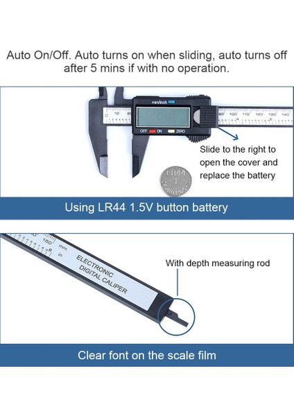 Şerit 0-100MM Dijital Kumpas 6 Inç Elektronik Sürmeli Kumpas 100MM Kaliper Mikrometre Dijital Cetvel Ölçme Aracı 150MM 0.1mm (Yurt Dışından)