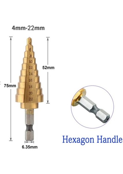 4-22 Altıgen 4-12 4-20 4-32 Hss Titanyum Kaplamalı Adım Matkap Ucu Sondaj Elektrikli El Aletleri Metal Yüksek Hız Çeliği Ahşap Delik Kesici Koni Matkap (Yurt Dışından)