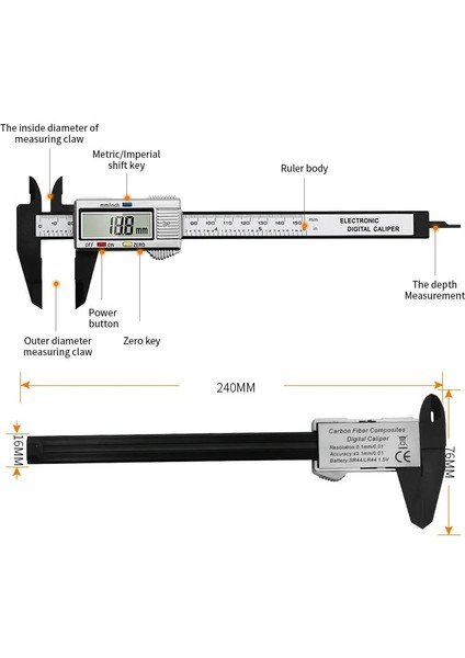 0-150MM Siyah 150MM Elektronik Dijital Kumpas Karbon Fiber Kadran Sürmeli Kumpas Ölçer Pakometre Dijital Mikrometre Ölçme Araçları (Yurt Dışından)
