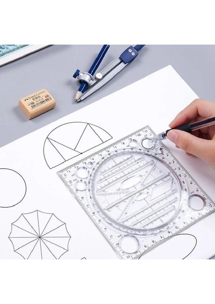 Siyah 1 Adet Çok Fonksiyonlu Çizim Mimar Stereo Geometri Elips Çizim Ölçeği Cetvel Ölçme Aracı (Yurt Dışından)
