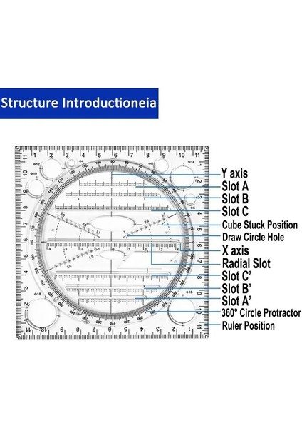 Siyah 1 Adet Çok Fonksiyonlu Çizim Mimar Stereo Geometri Elips Çizim Ölçeği Cetvel Ölçme Aracı (Yurt Dışından)