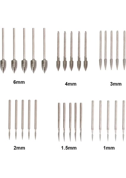 5 Adet 3mm 5 Adet 2.35MM Shank Galvanik Elmas Taşlama Kafası Cila Iğnesi 1/1.5/2/3/4/6mm Oyma Yeşim Taşı Aşındırıcı Alet (Yurt Dışından)