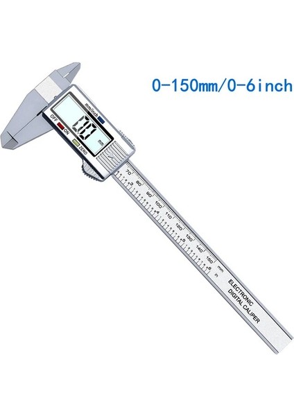Gümüş Yeni 0-150MM Dijital Sürmeli Kumpas 6 Inç Kart Cetvel LCD Elektronik Karbon Fiber Altimetre Mikrometre Göstergeleri Ölçme Aracı (Yurt Dışından)