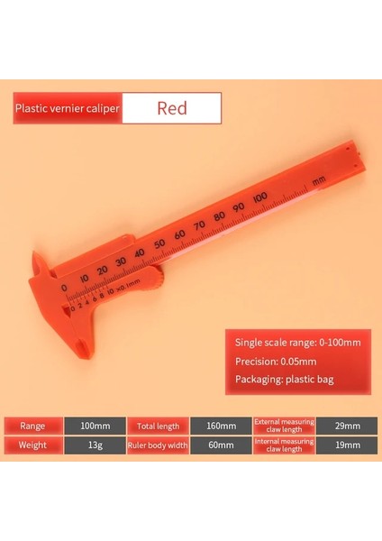 0-100MM Kırmızı Dijital Kumpas Elektronik Plastik Kumpaslar Sürmeli Ölçme Aletleri Marangozluk Aracı Cetvel Büyük Ekran Pakometre Dijital Kalibre (Yurt Dışından)