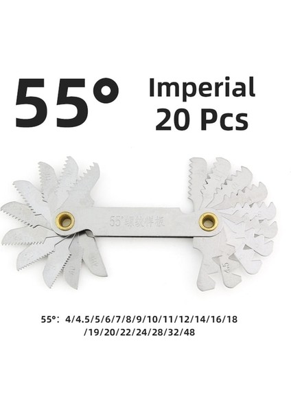 55 Derece Inç 55/60 Derece Konu Tapa Ölçer Metrik Imperial Dişli Diş Vida Pitch Göstergeleri Karbon Çelik Ölçme Aracı Dokunun Diş Ölçümü (Yurt Dışından)