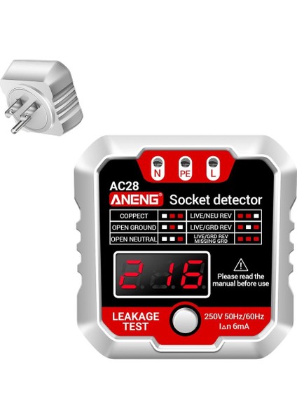 Abd Beyaz AC28 Dijital Ekran Soket Test Cihazı Ingıltere Abd, Ab Tak Polarite Faz Pheck Dedektörü Gerilim Testi Çok Fonksiyonlu Elektroskop (Yurt Dışından)