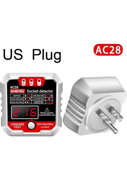 Beyaz Abd Plug Aneng AC28 Dijital Ekran Soket Test Cihazı Ingiltere Abd, Ab Tak Polarite Faz Kontrol Dedektörü Gerilim Testi Çok Fonksiyonlu Elektroskop (Yurt Dışından)