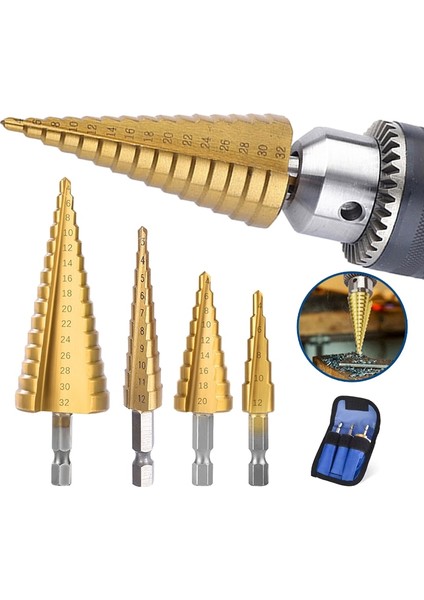 Altın 4-12 Adım Matkap Ucu 3-12MM 4-12MM 4-20MM 4-32MM Hss Düz Oluk Titanyum Kaplamalı Ahşap Metal Delik Kesici Sondaj Elektrikli El Aletleri Seti (Yurt Dışından) modelleri