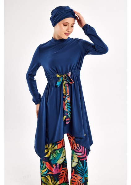 Likralı Bol Paça Tam Kapalı Tesettür Mayo Bloom 1119 Açık Lacivert fiyatları