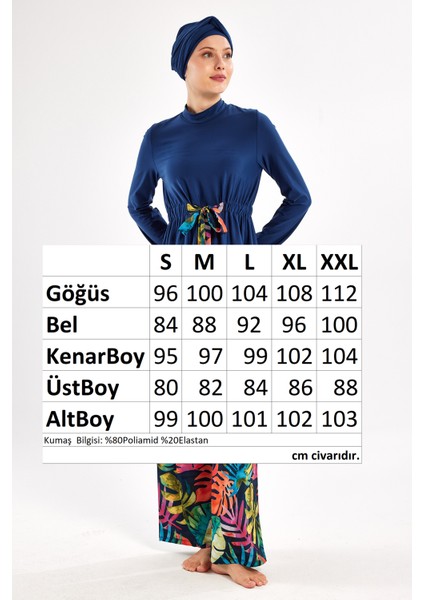 Likralı Bol Paça Tam Kapalı Tesettür Mayo Bloom 1119 Açık Lacivert fırsatları