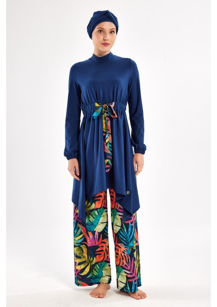 Likralı Bol Paça Tam Kapalı Tesettür Mayo Bloom 1119 Açık Lacivert indirimleri
