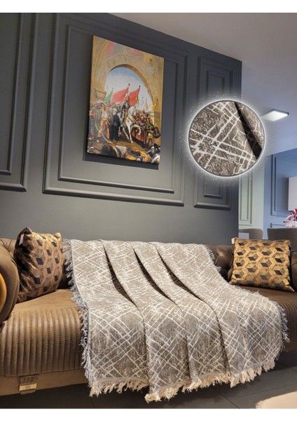 Lüks Pamuklu Koltuk-Çekyat Örtüsü 170X220 (Sütlü Kahve) Çift Taraflı ,terletmez ,kaymaz ,toplanmaz
