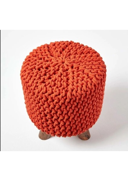 Home Scapes Örme Tabure 42 cm Yükseklik Turuncu Mobilya Puf Pamuk Kumaş Tekstil Genişlik 32 cm 1 Adet