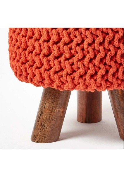 Home Scapes Örme Tabure 42 cm Yükseklik Turuncu Mobilya Puf Pamuk Kumaş Tekstil Genişlik 32 cm 1 Adet