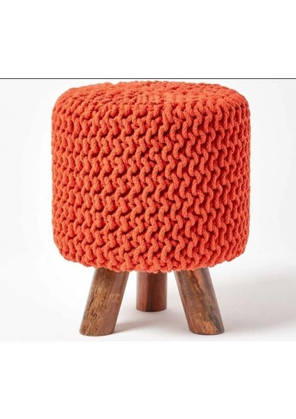 Home Scapes Örme Tabure 42 cm Yükseklik Turuncu Mobilya Puf Pamuk Kumaş Tekstil Genişlik 32 cm 1 Adet