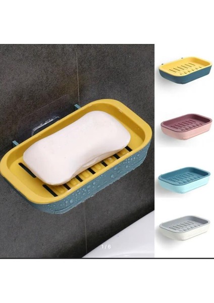 Kare Su Hazneli Yapışkanlı Lüks Katı Sabunluk