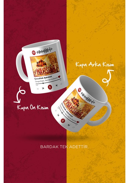 Sarı Kırmızı Taraftar Temalı Spotify Kodlu Porselen Kupa Bardak