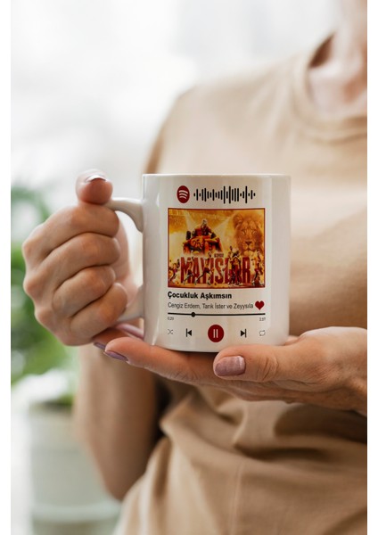 Sarı Kırmızı Taraftar Temalı Spotify Kodlu Porselen Kupa Bardak modelleri