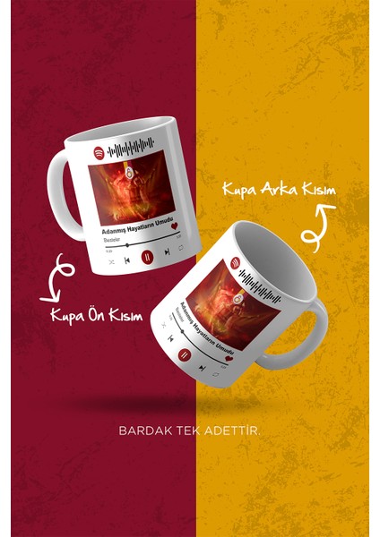 Sarı Kırmızı Taraftar Marş Temalı Spotify Kodlu Porselen Kupa Bardak