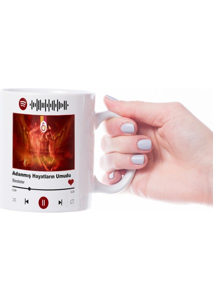 Sarı Kırmızı Taraftar Marş Temalı Spotify Kodlu Porselen Kupa Bardak fiyatları