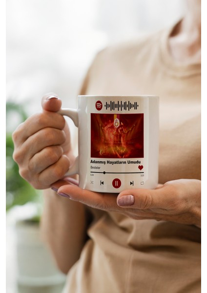 Sarı Kırmızı Taraftar Marş Temalı Spotify Kodlu Porselen Kupa Bardak modelleri