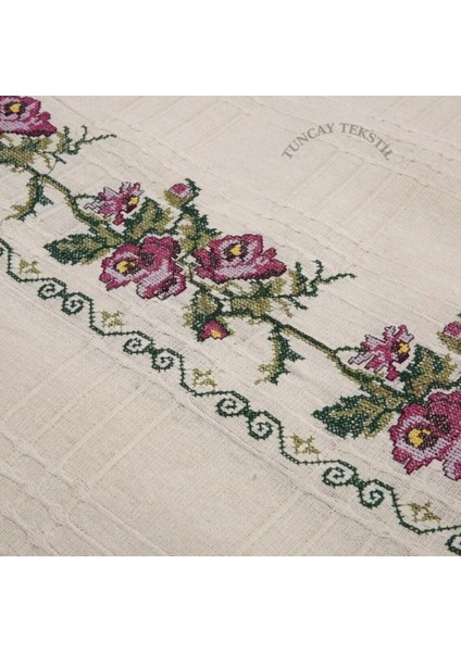 220 cm Kanaviçeli Çekyat Koltuk Örtüsü Mor Kanaviçe Işlemeli Kaneviçeli Buldan Işi Kanepe Örtü