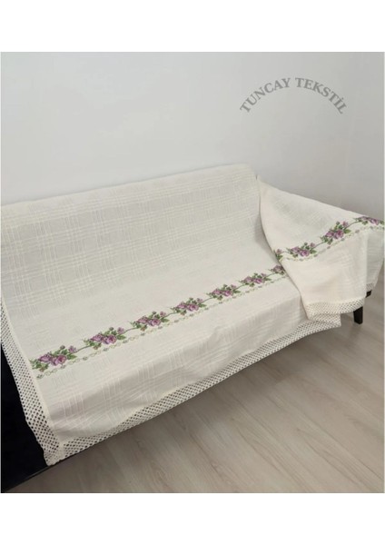 220 cm Kanaviçeli Çekyat Koltuk Örtüsü Mor Kanaviçe Işlemeli Kaneviçeli Buldan Işi Kanepe Örtü modelleri