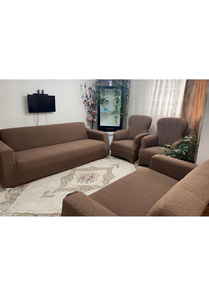 Dokuma Jakar (3211) Koltuk Örtüsü. Lastikli, Esnek, Yıkanabilir Koltuk, Kanepe, Çekyat Örtüsü Pudra