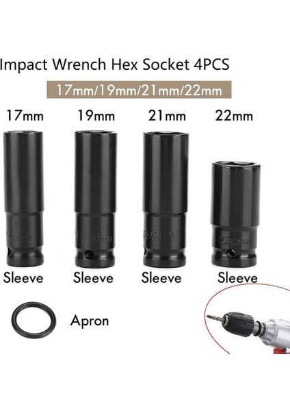 4 Adet 4 Adet 17/19/21/22MM Elektrikli Darbeli Anahtar Altıgen Soket Kafa Kitleri Için Uygun Ac Elektrik Anahtarı Dayanıklı Lokma Anahtar Seti Aracı (Yurt Dışından)