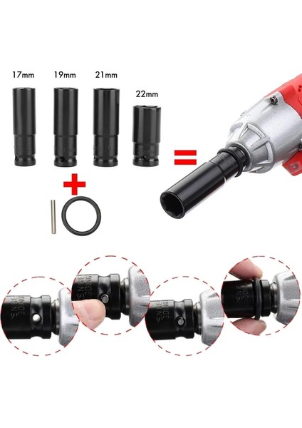 4 Adet 4 Adet 17/19/21/22MM Elektrikli Darbeli Anahtar Altıgen Soket Kafa Kitleri Için Uygun Ac Elektrik Anahtarı Dayanıklı Lokma Anahtar Seti Aracı (Yurt Dışından)