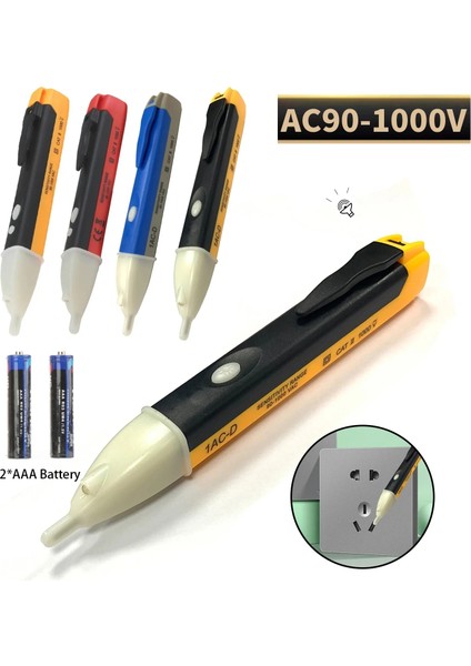 Iki Düğme-Sarı Gerilim Algılama 90-1000V Kalem Elektrik Göstergesi LCD Sensör Soketi Duvar Temassız Ac Gerilim Dedektörü Güç Elektrikçi Aracı (Yurt Dışından)