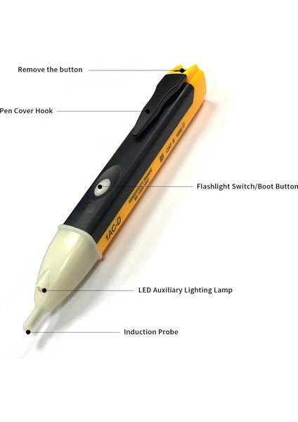 Iki Düğme-Sarı Gerilim Algılama 90-1000V Kalem Elektrik Göstergesi LCD Sensör Soketi Duvar Temassız Ac Gerilim Dedektörü Güç Elektrikçi Aracı (Yurt Dışından)