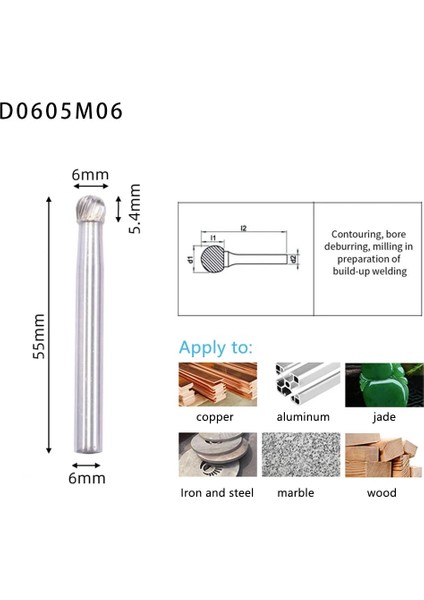 6x6 Top Kafa Kalıp Öğütücü Bit Freze Oyma Aracı Tungsten Döner Dosya Karbür Çapak Freze Kesici Matkap Metal Ahşap Plastik (Yurt Dışından)