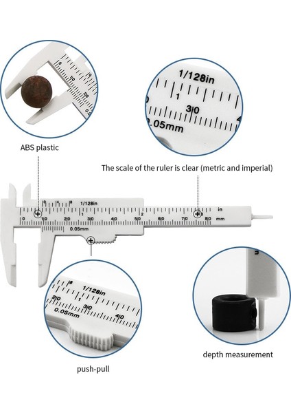 150MM Beyaz 80MM 120MM 150MM Dıy Ağaç Işleme Metal Işleme Sıhhi Tesisat Modeli Yapımı Sürmeli Kumpas Diyafram Derinlik Çapı Ölçü Aracı Plastik (Yurt Dışından)