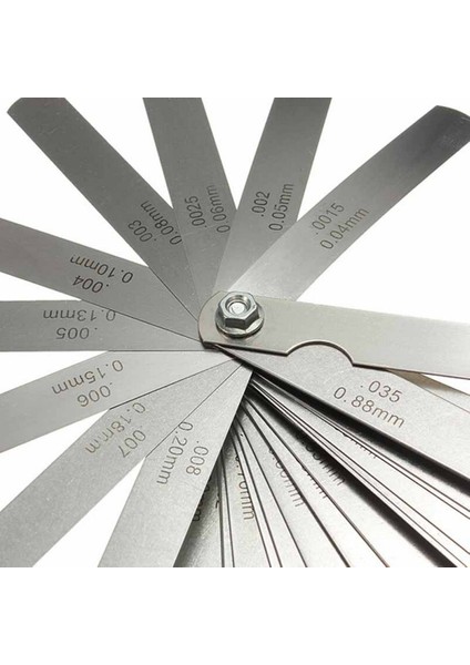 32 Adet Mesafe Bulucu Feeler Ölçer Metrik ve Emperyal Valf Öğretim Feeler Ölçer 0.04-0.88 mm Boşluk Boyutu .0015-.035 Bakır Levha (Yurt Dışından)