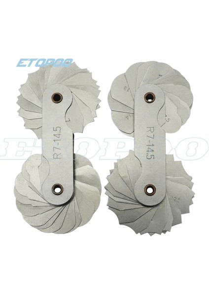 55 60 Derece Paslanmaz Çelik Yarıçap Ölçer R Ölçer R1-6.5 7-14.5 15-25 26-80 Yarıçap Ölçer Plaka Fileto Diş Ölçer Içbükey Dışbükey Ark Aracı (Yurt Dışından) modelleri