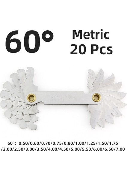 60 Derece Metrik 55/60 Derece Diş Tapası Ölçer Metrik Ingiliz Dişli Diş Vida Pitch Göstergeleri Karbon Çelik Ölçme Aleti Dokunun Diş Ölçümü (Yurt Dışından)