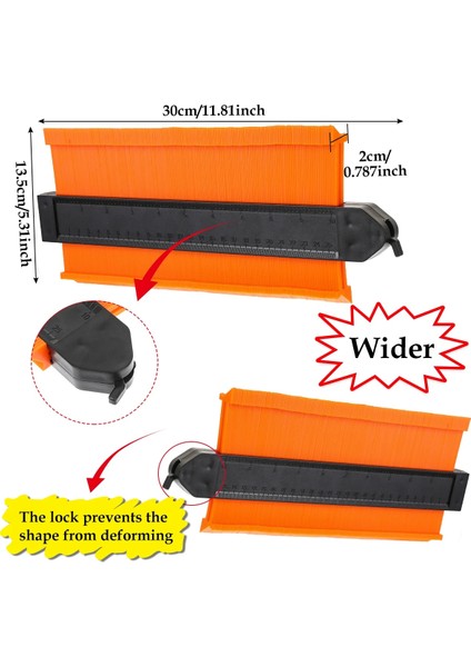12 cm Turuncu C Kilit Geniş Kontur Ölçer Profil Aracı Alaşım Kenar Şekillendirme Ahşap Ölçü Cetvel Laminat Fayans Meethulp Ağaç Işleme Ölçer (Yurt Dışından)