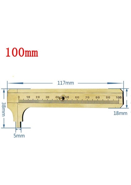 DAN-100MM Yüksek Kaliteli Mini Pirinç Kumpas Saf Bakır Sürmeli Çift Ölçekli Ölçüm Cetveli Taşınabilir Retro (Yurt Dışından)