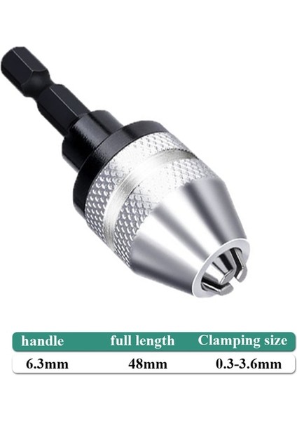 Gümüş 6.3mm Hex Shank Hızlı Değişim Anahtarsız Matkap Ucu Chuck Hex Shank Adaptörü 0.3-3.6mm 1/4 "hex Shank Matkap Uçları Dönüştürücü El Aletleri (Yurt Dışından)