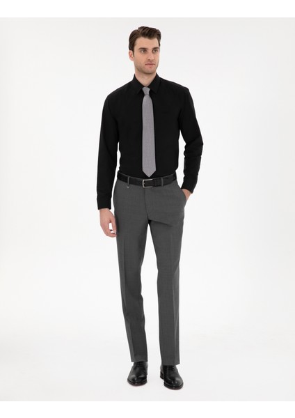 Erkek Siyah Regular Fit Uzun Kollu Basic Gömlek 50307198-VR046