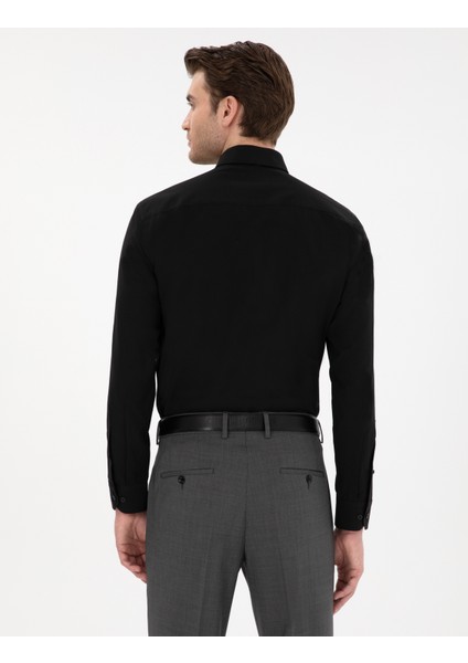 Erkek Siyah Regular Fit Uzun Kollu Basic Gömlek 50307198-VR046