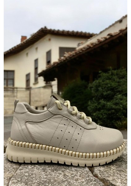D25YA-3275 Krem Kadın Sneaker Deri Tam Ortopedik Casual Günlük Kadın Ayakkabı modelleri