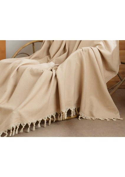 Pamuklu Tekli Koltuk ve Berjer Örtüsü - Tv Battaniyesi Throw- Line- 120*150 Cm. Saçakları Bağlı
