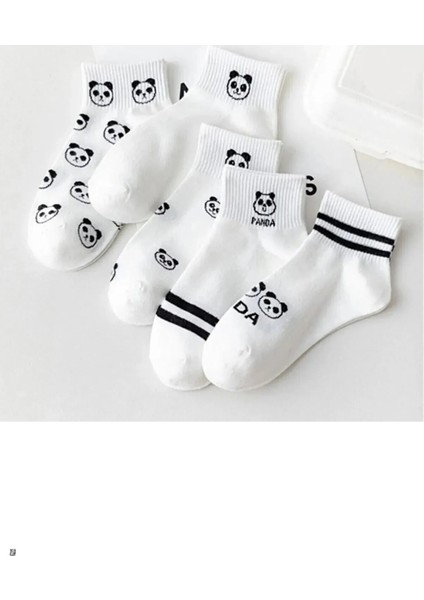 5 Çift Dikişsiz Panda Desenli Kısa Kadın Çorap
